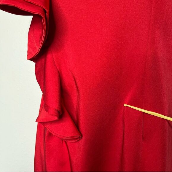 Mac Duggal Asymmetrical Ruffle Sleeve Red Cocktail Dress Women Size Medium READ - Picture 6 of 13